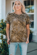 Load image into Gallery viewer, Women Leopard Short Flounce Sleeve Tee

