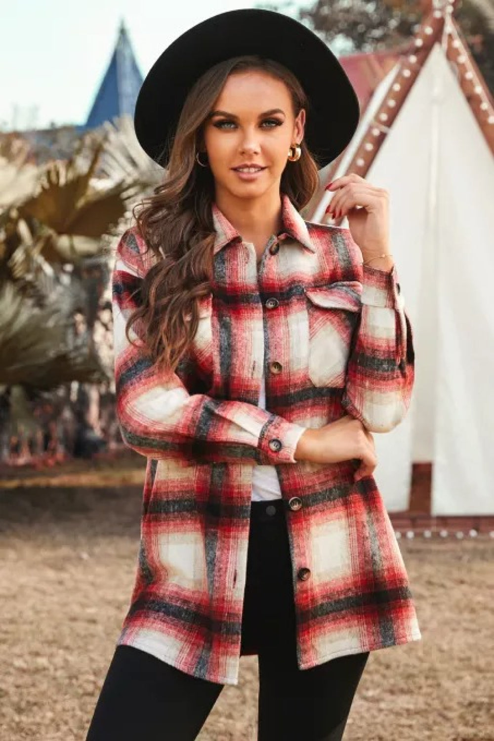 Plaid Pocket Button Shirt Jacket