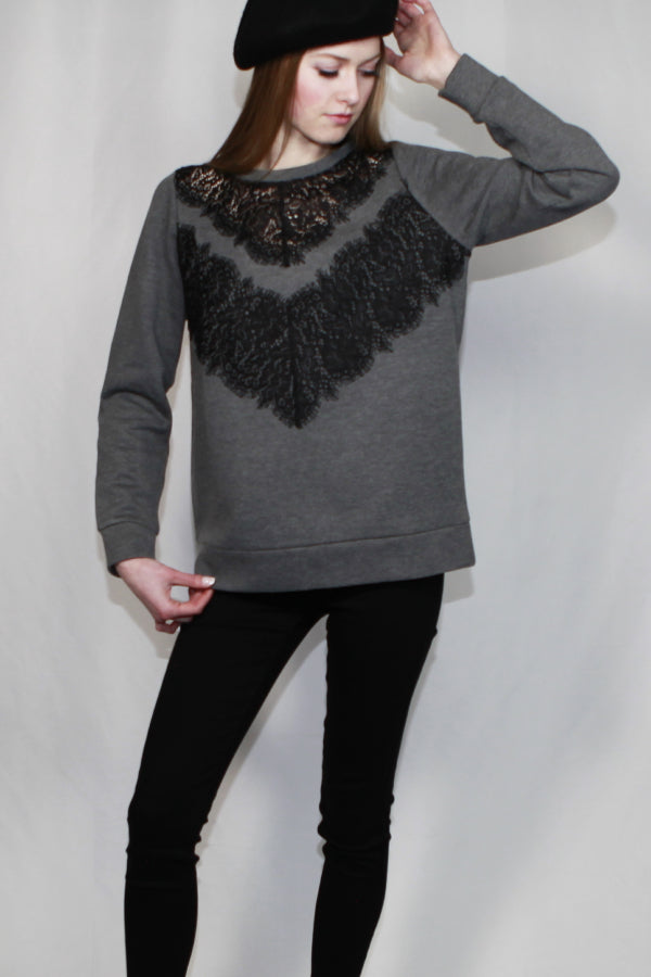 Lace Scoop Neck Pullover