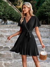 Load image into Gallery viewer, Tie Belt Surplice Pleated Dress
