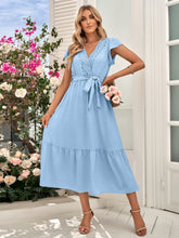 Load image into Gallery viewer, Swiss Dot Lace Trim Puff Sleeve Dress
