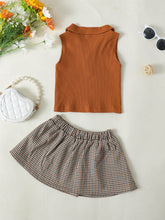 Load image into Gallery viewer, Girls Ribbed Sleeveless Top and Plaid Skirt Set
