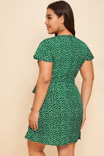 Load image into Gallery viewer, Plus Ditsy Floral Asymmetrical Hem Belted Dress
