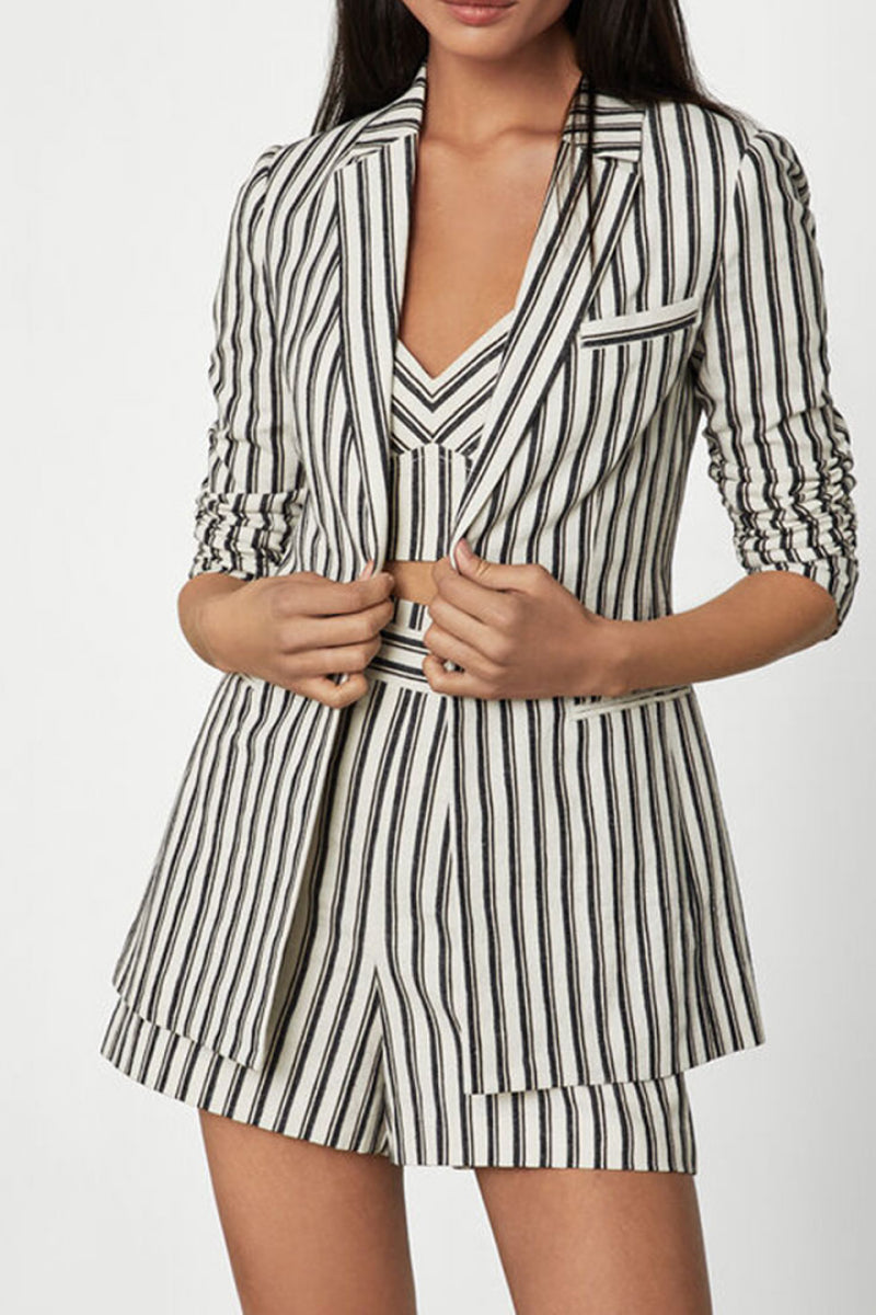 Cotton Linen Striped Blazer