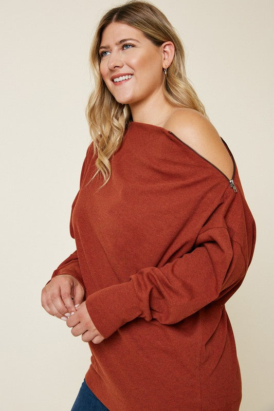 Plus Size Ribbed Side-Zip Sweater