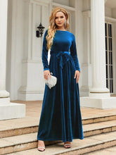 Load image into Gallery viewer, Tie Front Round Neck Long Sleeve Maxi Dress
