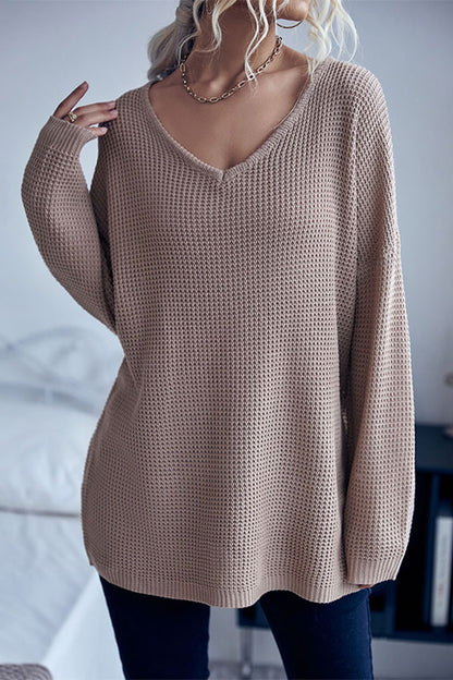 Waffle Knit V-Neck Sweater