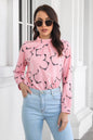 Printed Gathered Detail Mock Neck Blouse