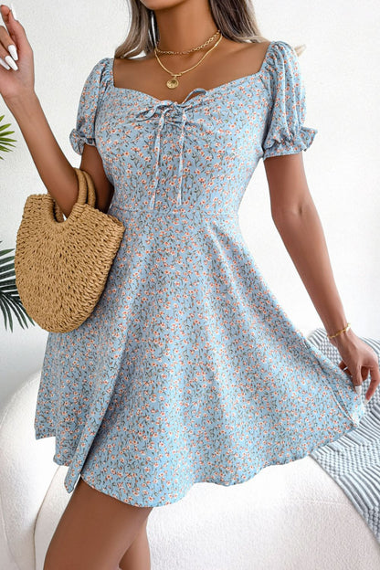 Ditsy Floral Drawstring A-Line Dress