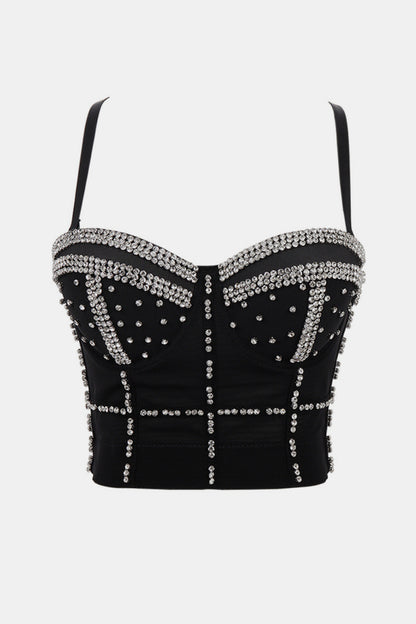 Rhinestone Trim Adjustable Strap Bustier with Boning