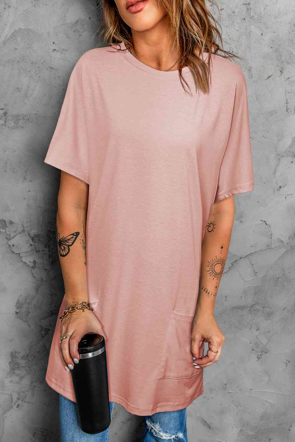 Round Neck Short Sleeve Tunic Tee