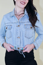 Load image into Gallery viewer, Drawstring Cropped Denim Jacket
