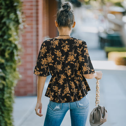 Floral V-Neck Peplum Blouse