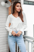 Load image into Gallery viewer, Flounce Cuff Lace Detail V-Neck Blouse
